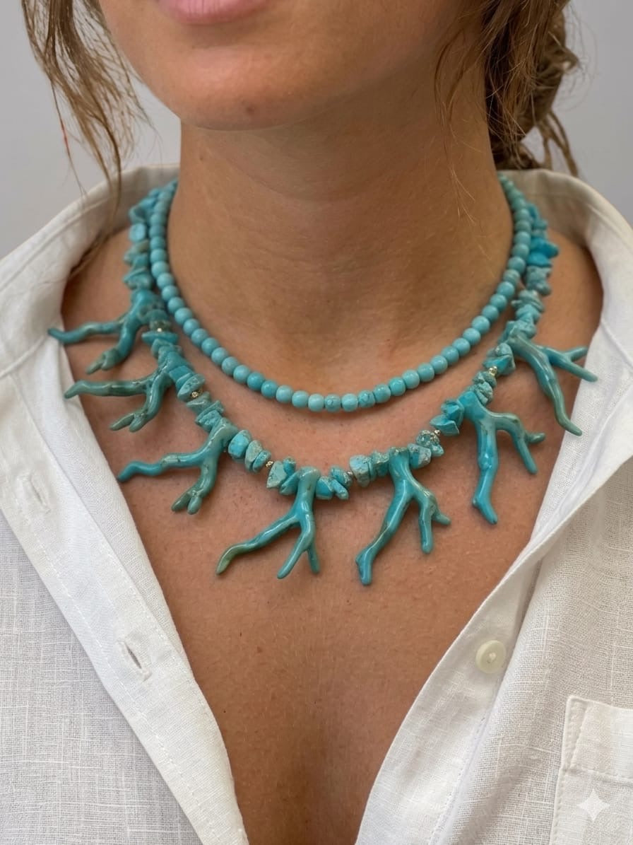 COLLAR PIEDRA CORAL TURQUESA